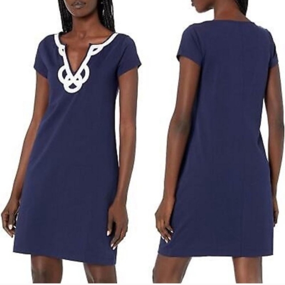 Lilly Pulitzer Navy Brewster Dress Embordered Nautical Womens Size M Pima Cotton - Picture 4 of 9